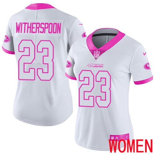 San Francisco 49ers Limited White Pink Women Ahkello Witherspoon NFL Jersey #23 Rush